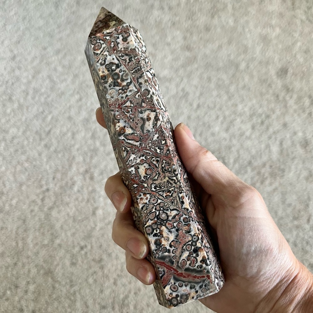 Leopard Skin Jasper Tower | Natural Stone Healing Crystal Obelisk Point Wand